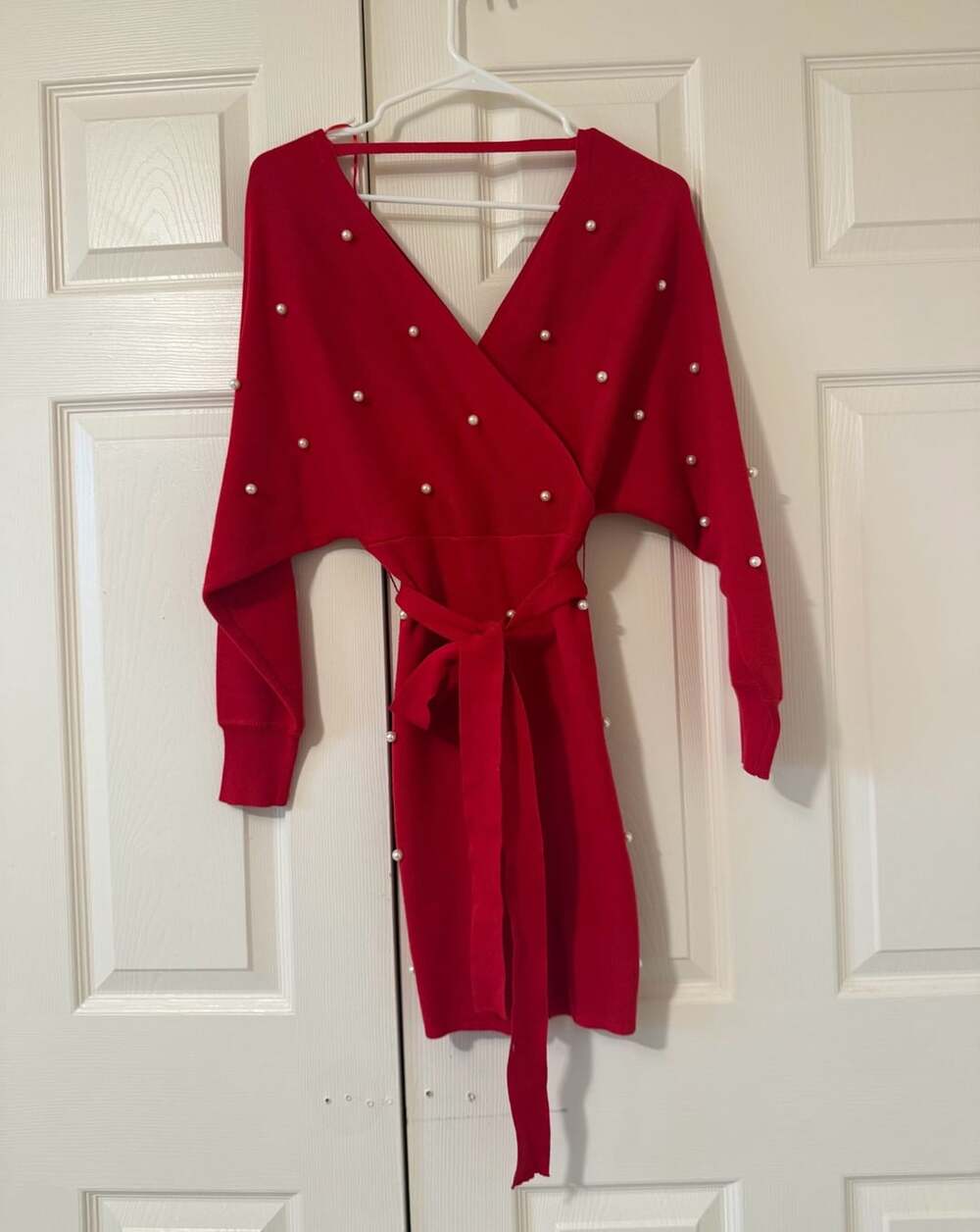 Immodel Sweater Dress Size S Red Pearl Wrap